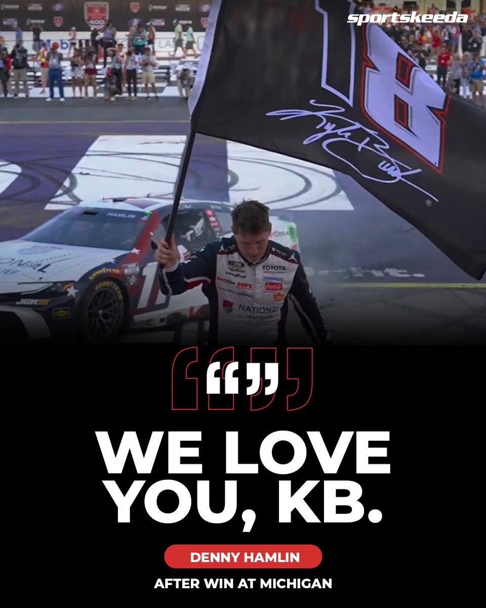 NASCARatSK's tweet photo. Denny Hamlin pays tribute to Kyle Busch after today’s win 🏆 https://t.co/V2442nTwz3