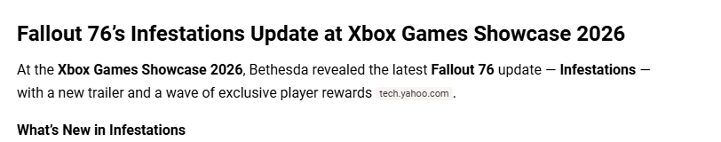 CEOofVivy's tweet photo. Every year, the words BETHESDA PRESENTS shows up on the Xbox games showcase, you see FALLOUT 76 EXPANSION or some bullshit, shit makes me want to slam my computer. 

WE DONT WANT MORE 76 CONTENT. ITS BEEN 8 YEARS BETHESDA. I REALLY COULD GIVE LESS OF A SHIT. https://t.co/8cTQ4ktSVF