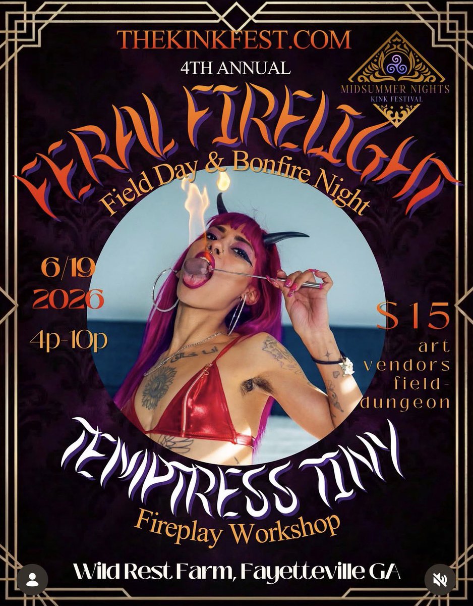 TemptedBySenpai's tweet photo. Fire play class &amp; rope performance in ATL next week for Midsummer Nights Kink Festival https://t.co/mXr32yD1kh