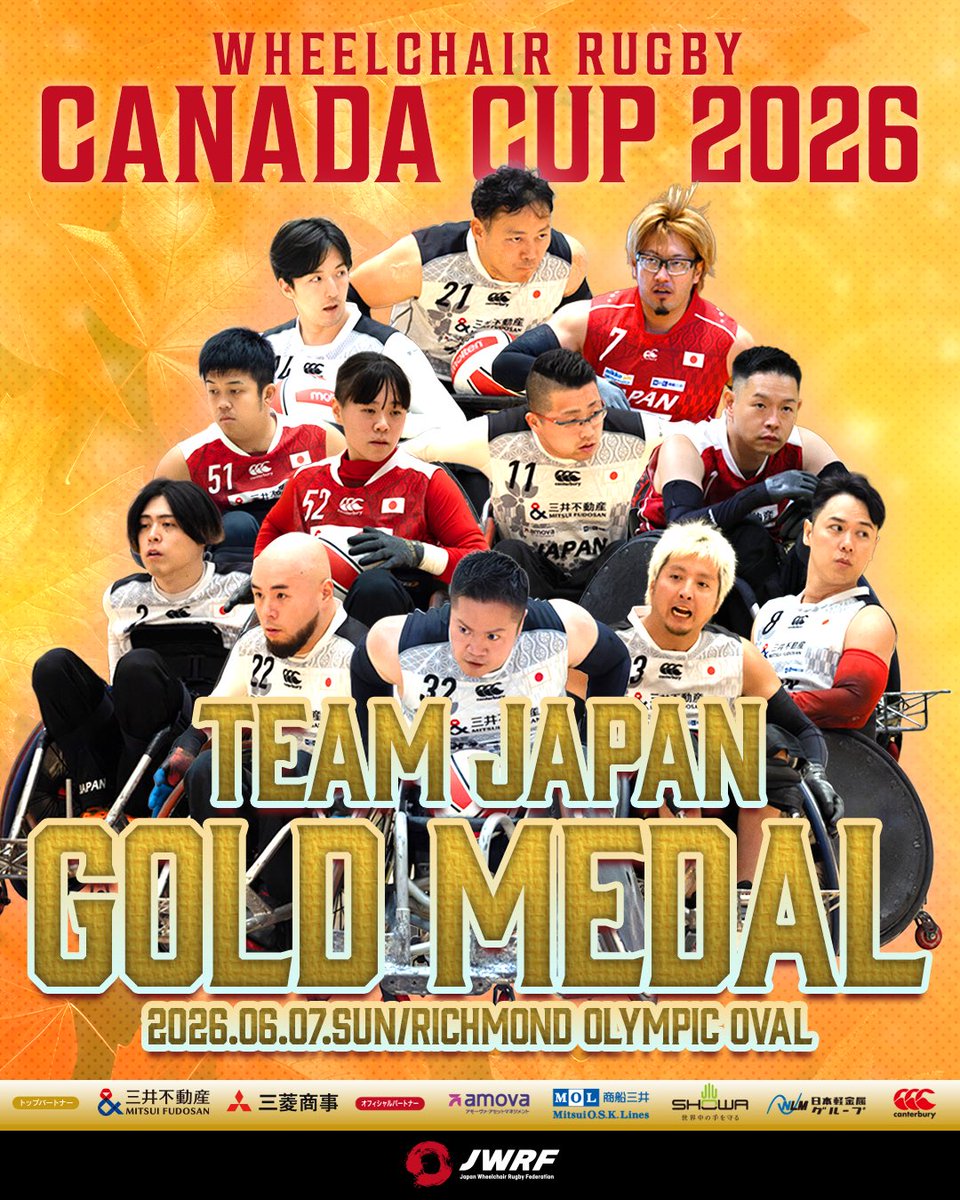 JWRF2020's tweet photo. 🇨🇦CANADA CUP 2026🇨🇦

☑️試合結果
Gold Medal Match
AUS🇦🇺 49 vs 51 🇯🇵JPN

日本優勝‼︎‼︎‼︎
応援ありがとございました🔥🔥🔥

🏟️ リッチモンド・オリンピック・オーバル
📹アーカイブ
https://t.co/Fa3yLzQcit

#車いすラグビー応援
#canadacup2026 https://t.co/6yR2a15w6T