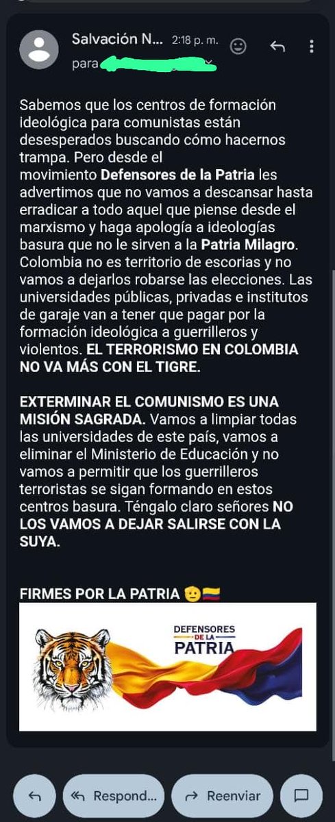 HELIODOPTERO's tweet photo. La horda criminal de Espriella consiguió las bases de datos de universidades públicas y está haciendo estas amenazas de muerte. https://t.co/YKblaZj5Cd