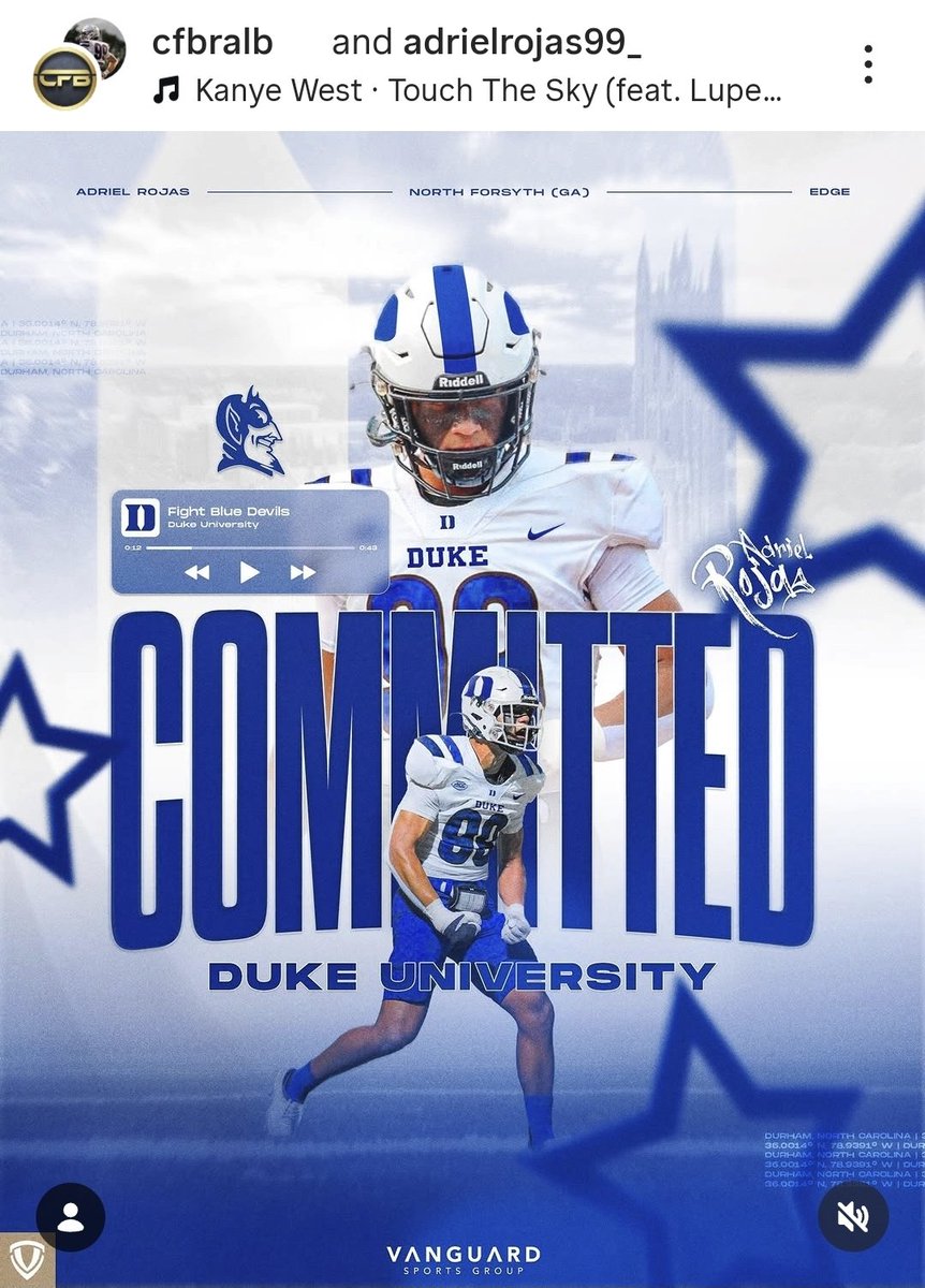 ConorONeill_DI's tweet photo. Per IG, Adriel Rojas has committed to Duke. 

6-4, 220-pound DE from Georgia is a high-3-star on Rivals. 

First of ?? from this weekend's official visitor list. 

https://t.co/bym3r8H4xR https://t.co/S2YaApQB8F