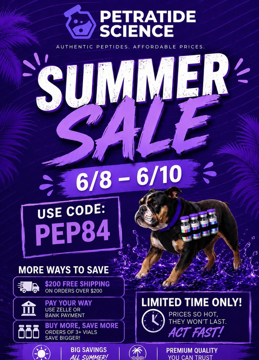 BenWittenauer's tweet photo. SUMMER SALE!!!!! 
#PEPTIDES #PETRATIDE #PEPPERS
#GLP #RESEARCH https://t.co/2J34mTamVH