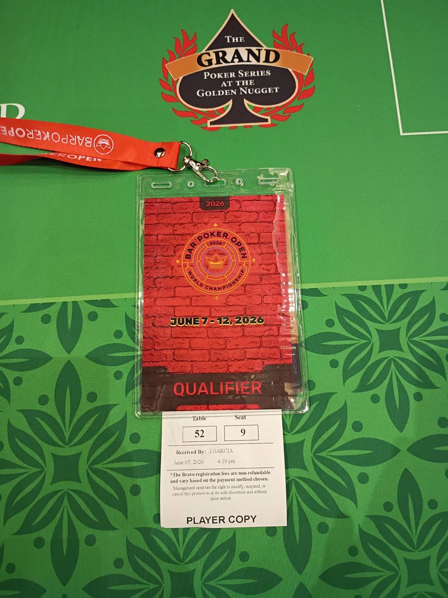 ShaneDS27's tweet photo. All set for tomorrow Bar Poker Open World Championships $100,000 for first place! @BarPokerOpen #Barpokeropen #JimmyBluffit #poker @GoldenNuggetLV https://t.co/Mo0aXcDrGl