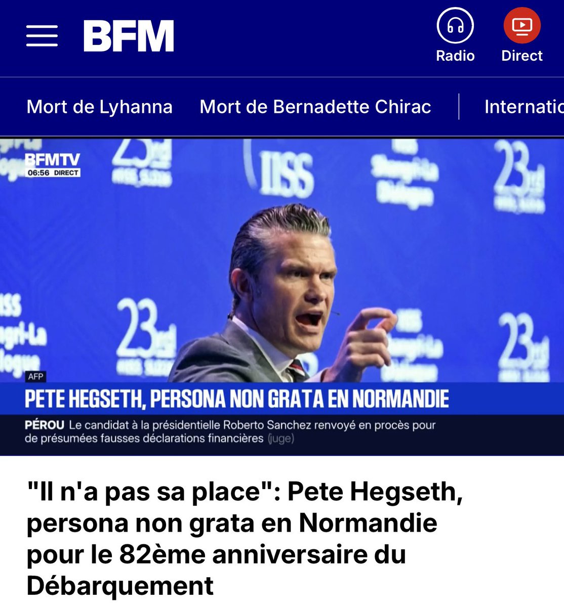 RonFilipkowski's tweet photo. I don’t speak French, but I think this means the people in Normandy didn’t like Hegseth’s speech. You have be be a pretty colossal dipshit to screw up a D-Day commemoration ceremony. https://t.co/OgE4eEVHUc