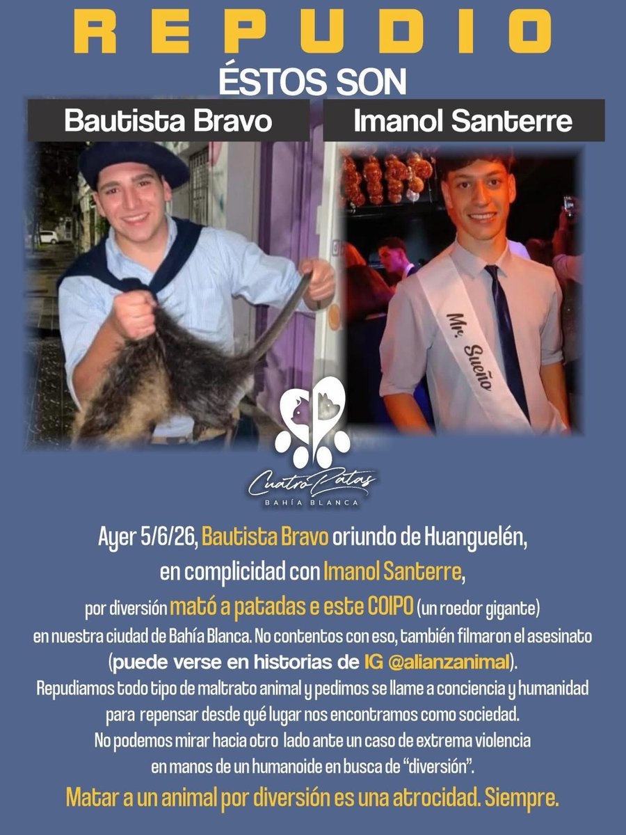 Sami25280250's tweet photo. Los violentos de siempre
Golpeador ...pregunto..que le habrá echo este roedor?🤔
Paso en Bahía Blanca https://t.co/zmBO35Lk4s