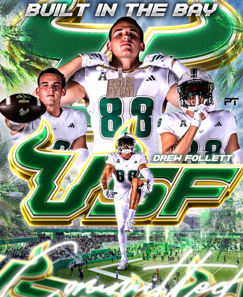 ptgraphics0's tweet photo. BREAKING: 2027 TE Drew Follett (@DrewFollett2027) has Committed to USF!

The 6’4 240 TE from Winter Park, FL chose the Bulls over Memphis, Syracuse, Baylor, and others.

“AGTG GO BULLS!!!” https://t.co/MuJu8xLcWT