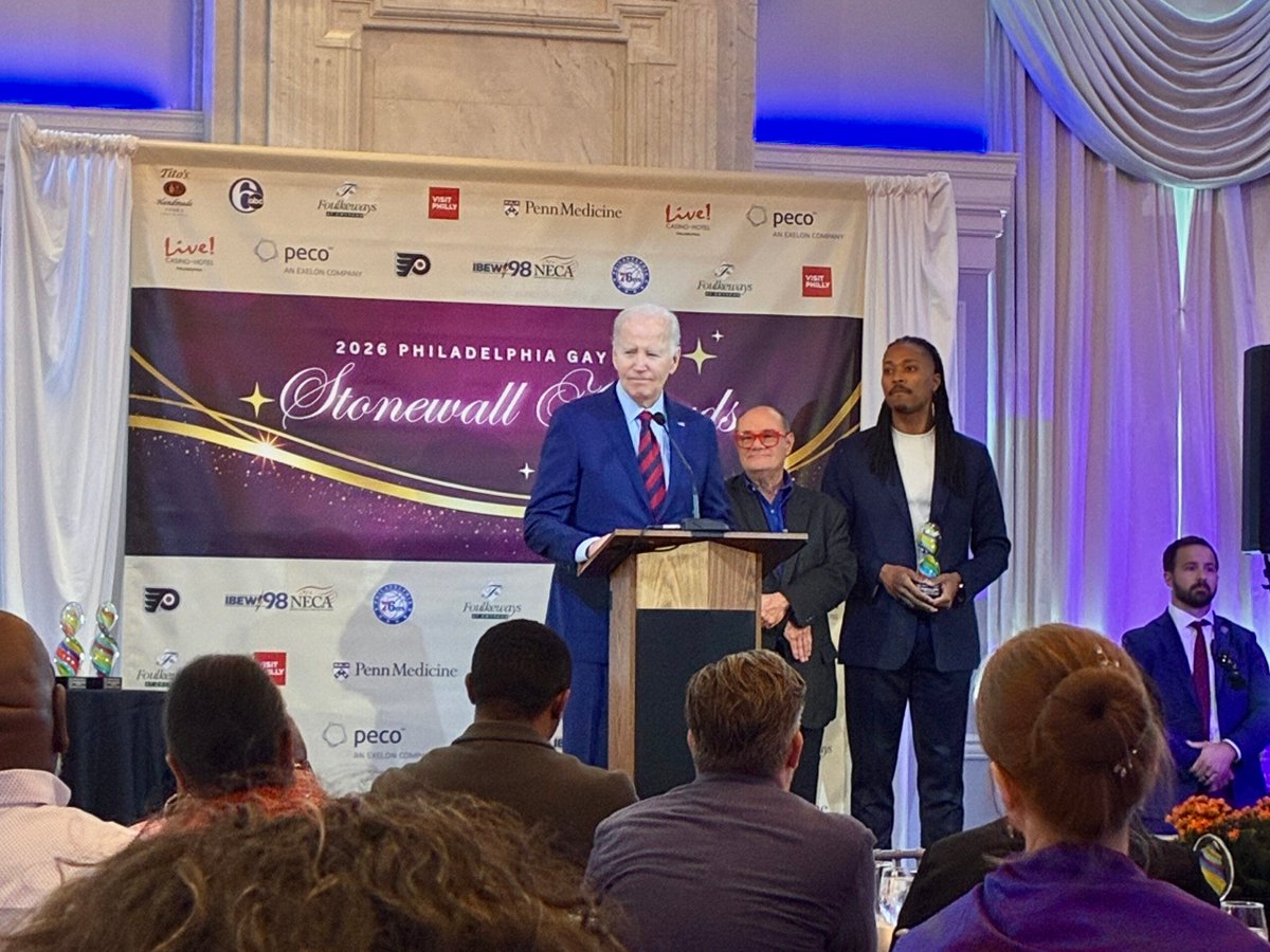 ChrisDJackson's tweet photo. President Joe Biden receives LGBT Ally Champion Award at the Stonewall Awards

After headlining a fundraiser for South Dakota Democrats on Friday, Joe Biden showed up in Philly to be honored for his decades of LGBTQ+ advocacy.

They could have invited Obama, Clinton, or any other “hot” political name.

They chose Joe Biden.

Why? Because they know the truth: no president has done more for LGBTQ+ Americans than Joe Biden.

They have his back because he’s always had theirs.

And to Jake Tapper’s shagrin, no wheelchair was in sight.

@malcolmkenyatta