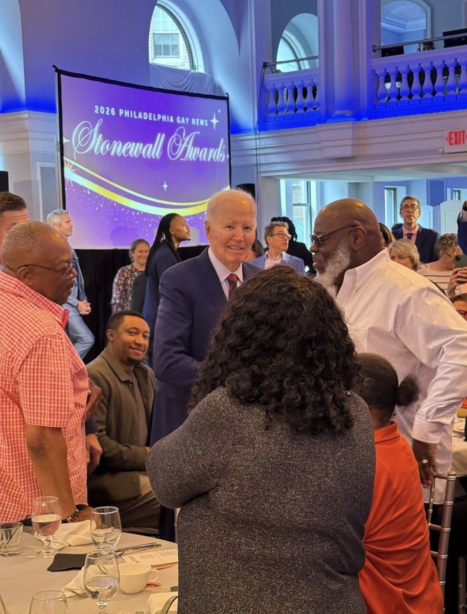 ChrisDJackson's tweet photo. President Joe Biden receives LGBT Ally Champion Award at the Stonewall Awards

After headlining a fundraiser for South Dakota Democrats on Friday, Joe Biden showed up in Philly to be honored for his decades of LGBTQ+ advocacy.

They could have invited Obama, Clinton, or any other “hot” political name.

They chose Joe Biden.

Why? Because they know the truth: no president has done more for LGBTQ+ Americans than Joe Biden.

They have his back because he’s always had theirs.

And to Jake Tapper’s shagrin, no wheelchair was in sight.

@malcolmkenyatta