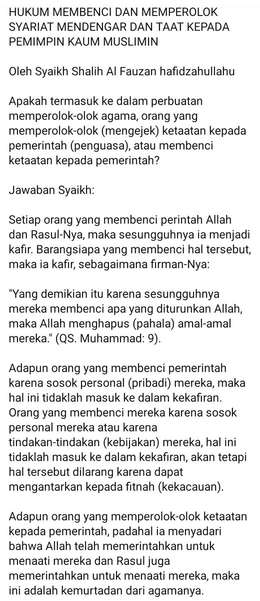 jwtsover's tweet photo. HUKUM MEMBENCI DAN MEMPEROLOK SYARIAT MENDENGAR DAN TAAT KEPADA PEMIMPIN KAUM MUSLIMIN

Oleh Syaikh Shalih Al Fauzan hafidzahullahu https://t.co/55m5HrhMXs