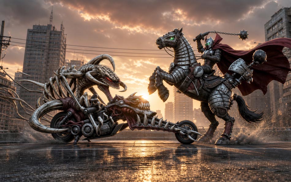 CustomsHunter's tweet photo. Battle Horse vs Violator Chopper (Spawn Series 2)
Reimagined with AI: Gemini 3.1
#hunter_r_customs #spawnfanart #AI_Spawn #spawniverse https://t.co/UIIe43OVaA