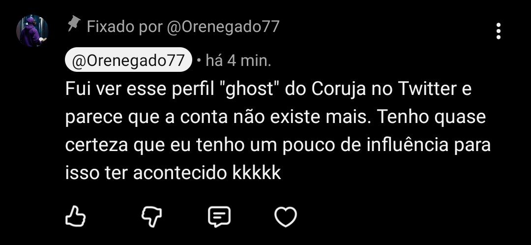 ORenegado77's tweet photo. Ou eu tive uma certa influência nisso, ou algumas pessoas denunciaram o perfil dele, o que é algo bem provável. https://t.co/GwBlVuLFrn