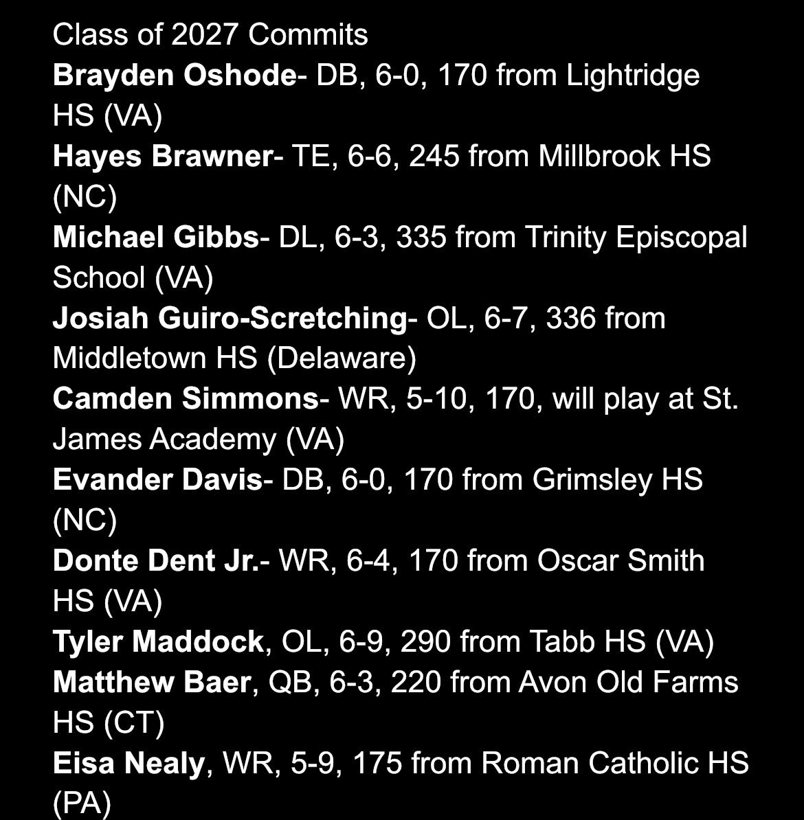 TommyGurganous's tweet photo. JMU football added multiple Class of 2027 commits to its tally today ⬇️ https://t.co/05EVXshNn1