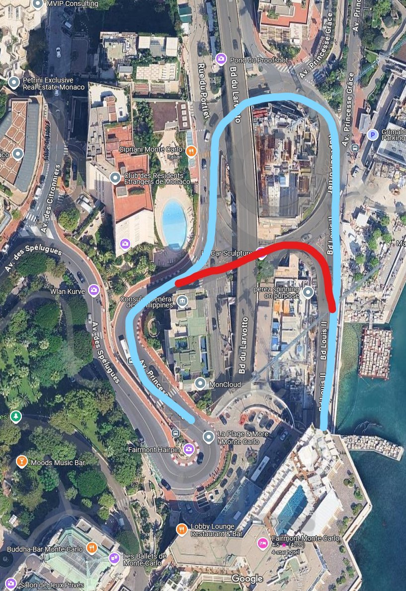 cytrusf1's tweet photo. Monaco was shit at racing again...so let's go again:

Fixing Monaco - simple version:  

-Extend the Portier over the roundabout 
-Make Nouvelle Chicane more of a Monza T1
-Move the Fangio statue (was moved once before), and open up the Antony Noghes https://t.co/9dpK5RLkEu