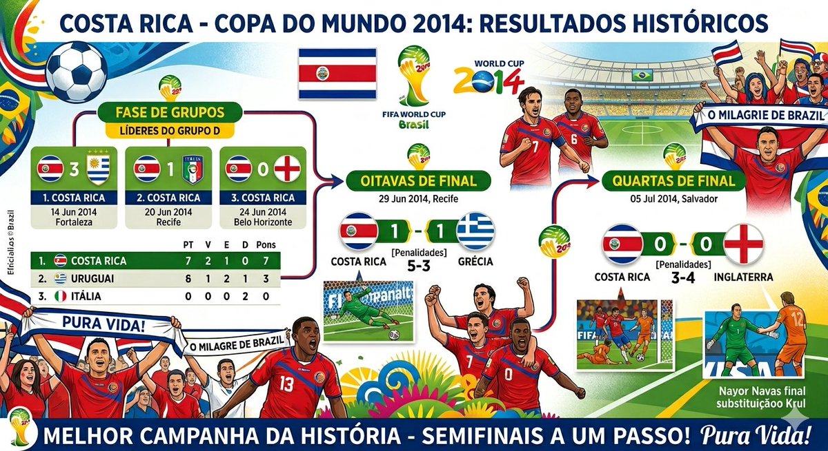 margaretmelonii's tweet photo. > seja a Costa Rica em 2014.🇨🇷

> o sorteio acontece. cai no grupo com Inglaterra, Itália e Uruguai.

> a discussão não é se a Costa Rica vai passar. a discussão é qual dos outros três vai ficar com as vagas.

> estreia contra o Uruguai. sai perdendo. Mas vence de virada por 3 a 1.

> falam que foi apenas uma surpresa.

> enfrenta a Itália. vence por 1 a 0.

> a surpresa começa a ficar difícil de explicar.

> chega na última rodada já classificada. empata com a Inglaterra.

> Inglaterra eliminada. Itália eliminada. Uruguai eliminado. a Costa Rica termina em primeiro.

> oitavas contra a Grécia. abre o placar. perde um jogador. sofre o empate nos acréscimos. resiste à prorrogação. vence nos pênaltis.

> quartas de final.

> do outro lado está a Holanda.

> Keylor Navas faz uma atuação histórica. defesa atrás de defesa. a Holanda finaliza. Navas aparece.

> 0 a 0. pênaltis. a Holanda vence.

> a campanha termina ali.

> 5 jogos. nenhuma derrota no tempo regulamentar.

> primeiro lugar no grupo mais difícil da Copa. quartas de final pela primeira vez na história.

> tratavam como figurante.

> saíram como uma das maiores surpresas que uma Copa do Mundo já produziu.