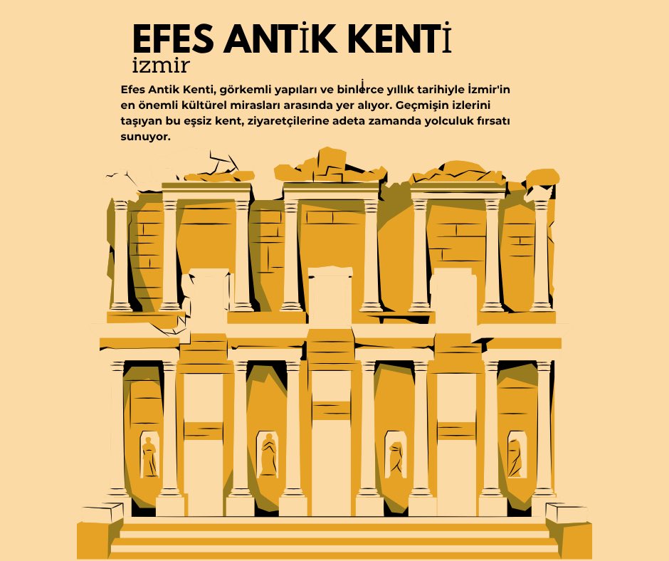 VizyonAntad4tz's tweet photo. İZMİR’İN TARİH KOKAN NOKTASI: EFES ANTİK KENTİ
Efes Antik Kenti, her yıl binlerce ziyaretçiyi kendine çeken en önemli tarihi alanlardan biri olmaya devam ediyor.
Mermer caddeleri, devasa tiyatrosu ve Celsus Kütüphanesi kalıntılarıyla adeta “zamanda yolculuk” hissi veriyor https://t.co/CBawKnB0sB
