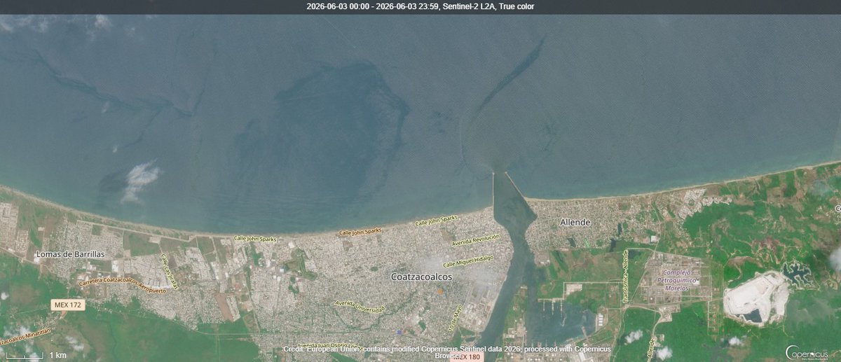 space_cooper's tweet photo. Sentinel 2, Junio 3 2026. Coatzacoalcos, Ver. MX @copernicusEU @CostaVeracruz @diariodelistmo_ @CoatzaGobMx https://t.co/LkDSvqnFvE