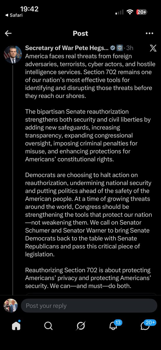 Bl00dOld's tweet photo. Not reading all that. FISA 702 is tyranny, no matter how you try to sugar coat it. Piss off forever, Pete. https://t.co/k1ENyusFSf