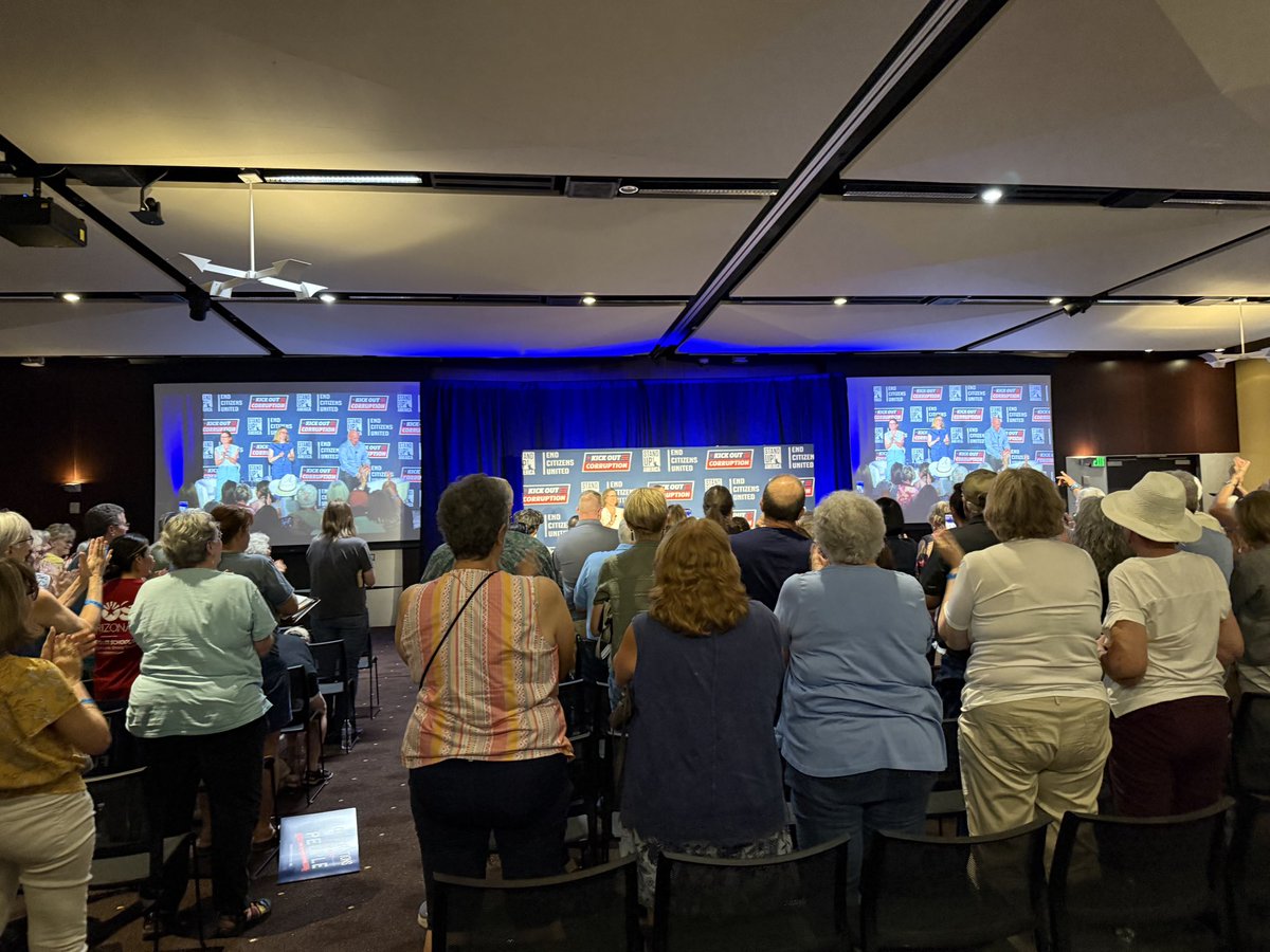 StopBigMoney's tweet photo. The turnout for the first Kick Out Corruption event with @CaptMarkKelly and @StandUpAmerica was incredible. Arizonans are fired up and ready for change. By working together, we can fight back and hold Trump and Republicans accountable for corruption and rising costs. https://t.co/35MG0dBsAY