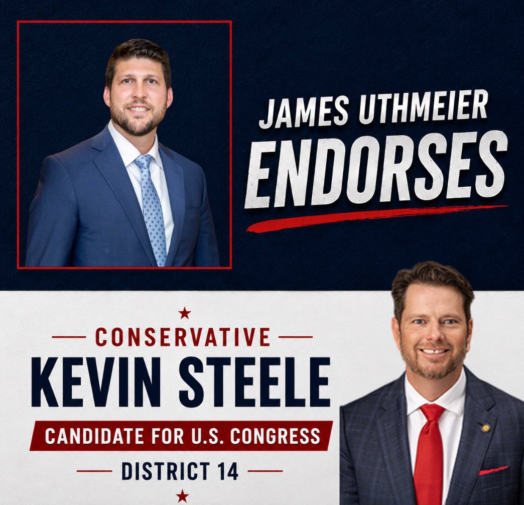 JamesUthmeierFL's tweet photo. Kevin is a faith-driven leader who stands strong for law enforcement; he sponsored legislation to help prosecute more child predators and violent criminals, protect parental rights in education, and eliminate property taxes.

That’s why I’m endorsing @KevinSteeleFL for Congress! https://t.co/wG8NXWWSef