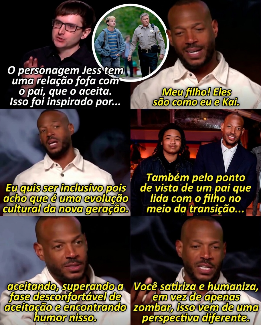 jlinzombie's tweet photo. Marlon Wayans revelou que o personagem Jess, de Todo Mundo Em Pânico 6, é uma homenagem ao seu filho trans.

Jess é um jovem trans interpretado pelo ator trans Benny Zielke. Marlon quis representar seu filho Kai na tela e, ao mesmo tempo, se colocar no papel do pai que também passa por um processo de aceitação como ele viveu na vida real.

A franquia Todo Mundo Em Pânico sempre usou o humor pra cutucar temas sociais pesados como racismo, xenofobia, misoginia e por aí vai. Muitas vezes com estereótipos e sátiras que, ao mesmo tempo, criticam esses mesmos preconceitos. Mas ainda há espaço pra evoluir.

O primeiro filme tem uma cena extremamente transfóbica que refletia o pensamento da época (tanto do Marlon quanto do público). Depois de experiências pessoais que mudaram seu pensamento, Marlon trouxe essa evolução pro novo filme. O tema é tratado de forma ácida e satírica, sem perder a essência da franquia, mas agora com muito mais humanidade.
