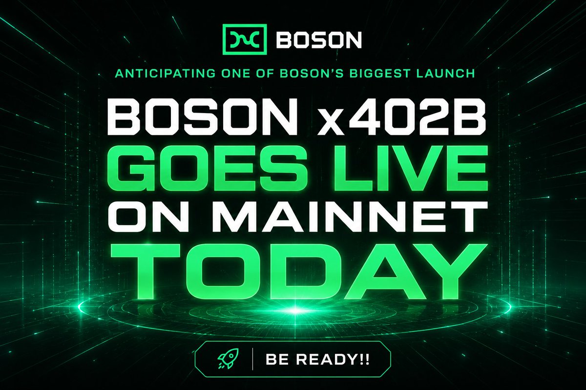 SplendolinT's tweet photo. It's coming, guys... but it's probably nothing. 👀

In just a few hours, @BosonProtocol x402B goes live on mainnet.

Meanwhile, $BOSON continues to climb and hold strong ahead of what could be the project's biggest launch in years.

This isn't hype built on promises. It's the result of years of building, testing, and preparing infrastructure for the future of agentic commerce.

I hope you're ready, because I definitely am. 🚀

Keep an eye on the official channels. You won't want to be late to this one.