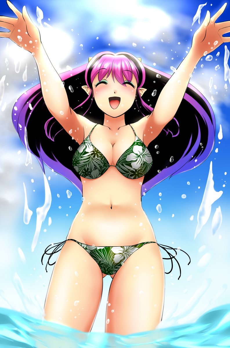 ラム・インベーダー(うる星やつら) 「#これを見た人は笑顔が人を幸せにする画像を貼って ダーリンにだけ見せる笑顔をもっ」|七緒双葉@Skeb募集してますのイラスト