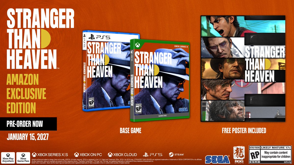 STH_Game's tweet photo. Pre-Order STRANGER THAN HEAVEN at Amazon to get an exclusive free poster included with the standard physical edition.
►Releasing January 15, 2027 https://t.co/6B6PfkpWsn