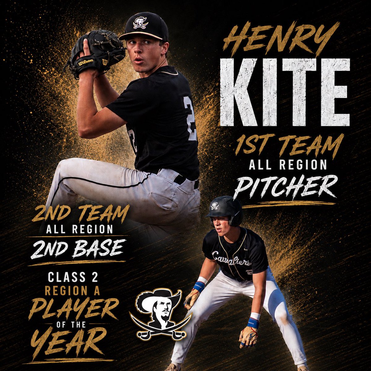 kwcavsbaseball's tweet photo. Congrats to our guys who are represented on the Class 2 Region A All-Region teams!⚾️

Class 2 Region A Player of the Year: @henrykite2026 

1st Team: 
P: @henrykite2026 
DH: Kolton Jimmo 

2nd Team: 
2nd Base: @henrykite2026 
OF: @StevieWalton8 
1st Base: @DallasThom77374 https://t.co/zcnVBsPeAZ