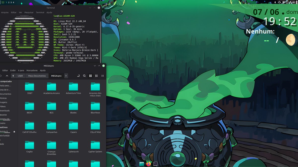 luxwizard's tweet photo. Terceiro dia usando o Linux: já estou postando foto mostrando o desktop customizado e com o Neofetch aberto

(Eu gosto muito de fazer custom,meu Windows xp era todo modificado. O mint é meio "capado" nisso, mas acho que posso fazer melhor) https://t.co/9INj5nt7jk