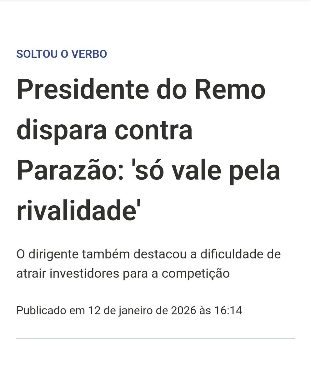 RemoInsider's tweet photo. O que me pega não é o rival ser campeão, fizeram por merecer. O que me pega é o Remo ter entrado numa competição pra ESNOBAR ela completamente, e depois que vê que deu merda, ficar tentando tirar sarro das conquistas dos outros clubes, sendo que se não fosse o REMO, era pra ser o REMO aí.

Parabéns aos rivais pelos títulos da temporada, entraram pra ser campeões e saíram campeões. E vamos pra mais um primeiro semestre do Remo que, mesmo com o maior orçamento dentre todos os clubes, saiu zerado por tratar todas essas copas como se não fosse nada.

"Copa Verde não vale nada", é, um campeonato de merda mesmo. Mais atrapalha do que ajuda. Mas se a diretoria ACEITA participar da competição, pelo menos que seja pra vencer e não pra protagonizar papelões e ainda ver o rival tirar graça da tua incompetência.

Seguimos, agora é focar na permanência na Série A e avançar as fases na Copa do Brasil. Que fique uma boa lição pro ano que vem, independente da Série que o Remo esteja.