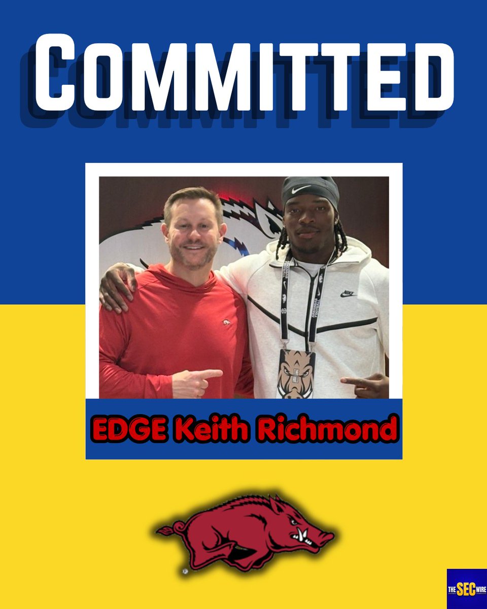 GraysonPierce4's tweet photo. BREAKING: 3⭐️ EDGE Keith Richmond and 3⭐️ OT Teagan Parizek have committed to Arkansas, they announced on their X accounts. 

They become commitments No. 12 and No. 13 in the Razorbacks’ 2027 class. 

(�� @theSECwire) | #WPS https://t.co/kFh2BFhiHa