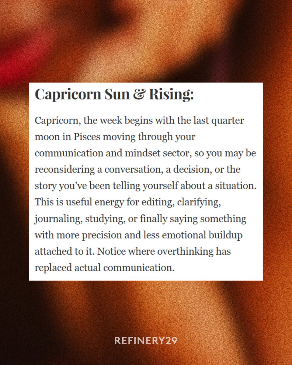refinery29aus's tweet photo. R29 babes, the week begins with the last quarter moon in Pisces on June 8th, and collectively, this can feel like emotional editing mode. Last quarter moons help us release, refine, and reassess before the next lunar cycle begins. 🌛 Full #horoscope: https://t.co/JLBBoSzVHy https://t.co/G7boFwu4Nw