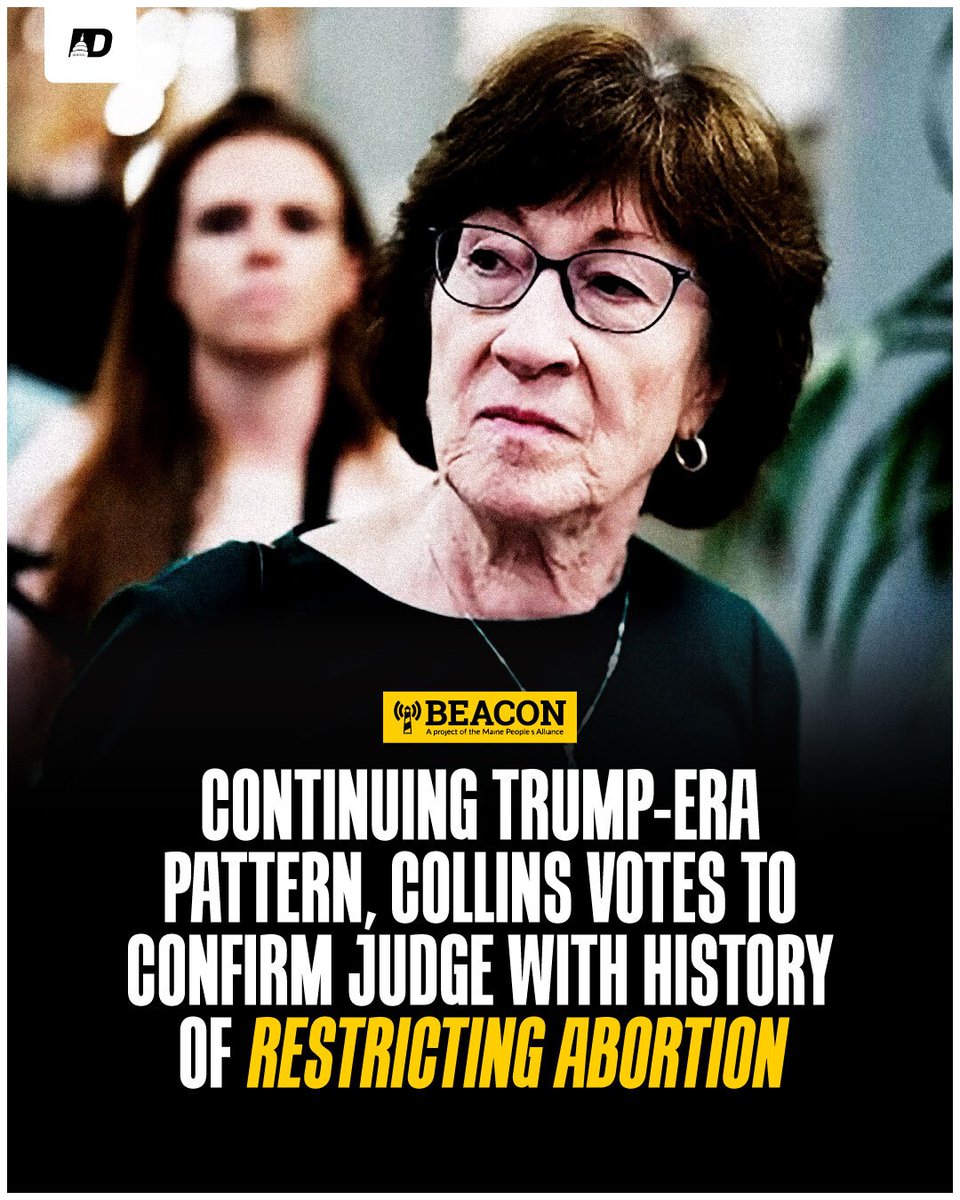 dscc's tweet photo. Susan Collins paved the way for Roe v. Wade to be overturned and continues to vote for anti-choice judges who threaten abortion access. https://t.co/PTIyYsn4v8