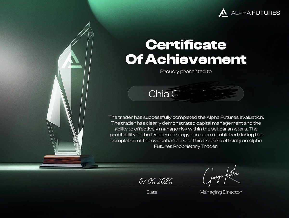 Caliphertrade's tweet photo. I have successfully passed my fifth payout account. It’s another free account gifted by @Alpha_Futures_ . Alpha Trader is getting more and more stable, and the overall experience keeps improving. Really hoping they add risk control and copy trading features soon! https://t.co/NpdYSfWsDo