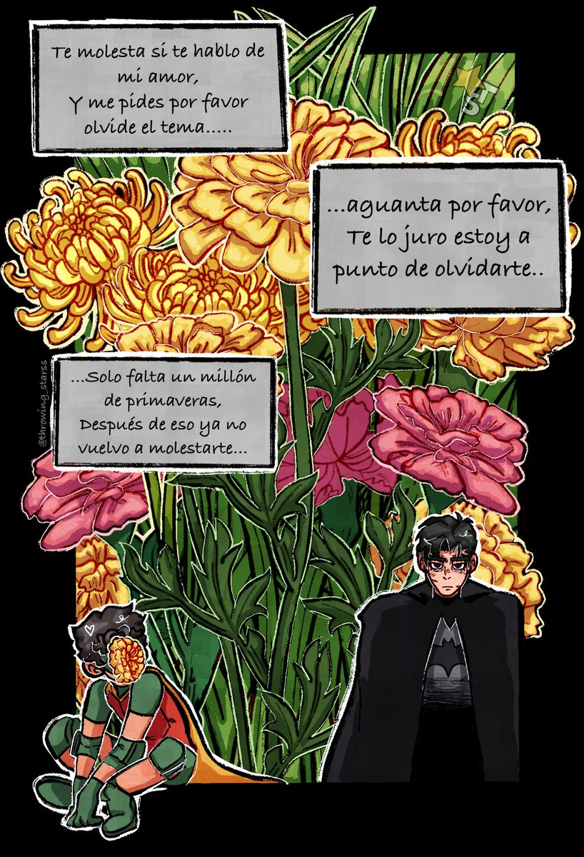 throwing_starss's tweet photo. “Solo falta un millón de primaveras
Unos cuantos siglos solo he de adorarte” 

(- Un Millón de Primaveras)

#jasotodd #batman #jaybin https://t.co/vxiN8CBe95
