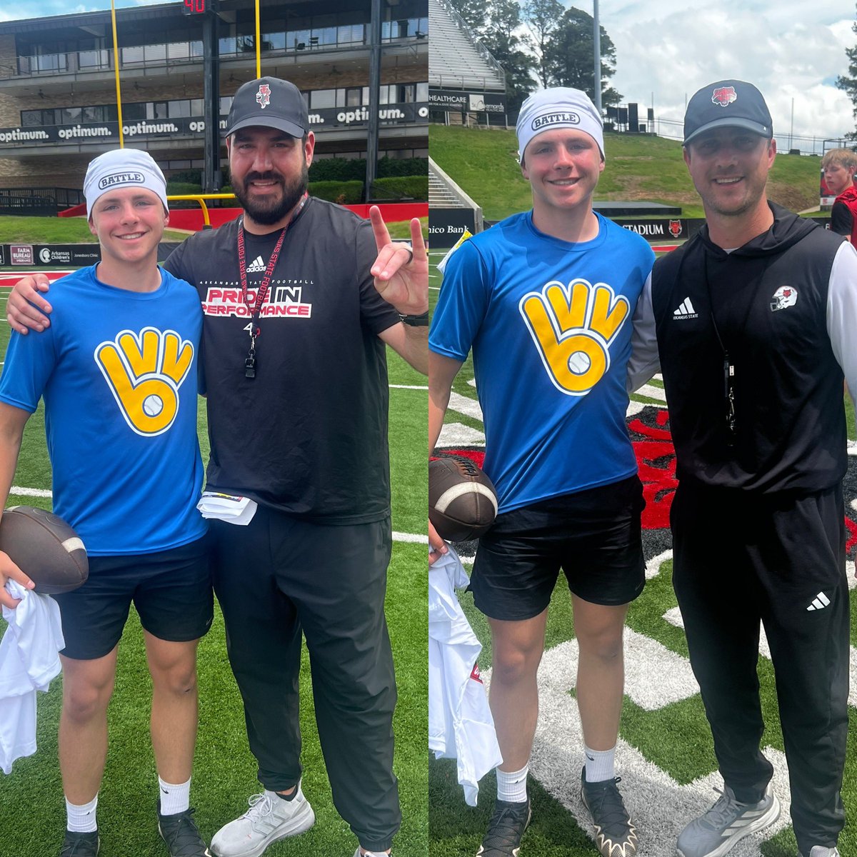 MaxTyson21's tweet photo. Thank you @AStateFB for a great camp today! Got some great coaching and advice from @CoachAltman &amp; @harrysat15  that I’ll use on the field this fall! @CoachButchJones @CoachDLett @tysonww4 @seanasu2000 @ValleyViewFB @GerryBohanonJr @PrepRedzoneAR @PrepRedzoneNext @EarlGill10 https://t.co/CJYErm2LVm