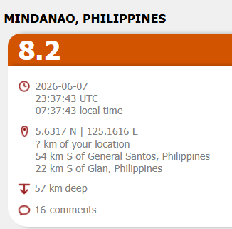 volcaholic1's tweet photo. BREAKING: A prelim M8.2 earthquake has just hit the Philippines  👀👀👀👀 https://t.co/8vtusN2hxa