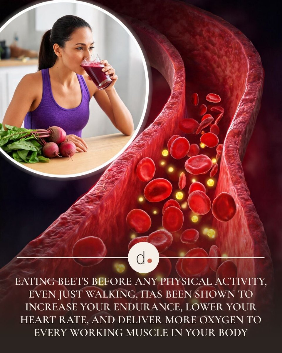 dose's tweet photo. 🥜 Beets boost athletic performance by up to 16%.

Dietary nitrates convert to nitric oxide, cutting heart rate and boosting oxygen to muscles.

Eat beets 2 to 3 hours pre-workout for peak effect.

Sources: J. Applied Physiology, NIH

#dose #Beetroot #Fitness #Nutrition https://t.co/DrHkF8EWOQ