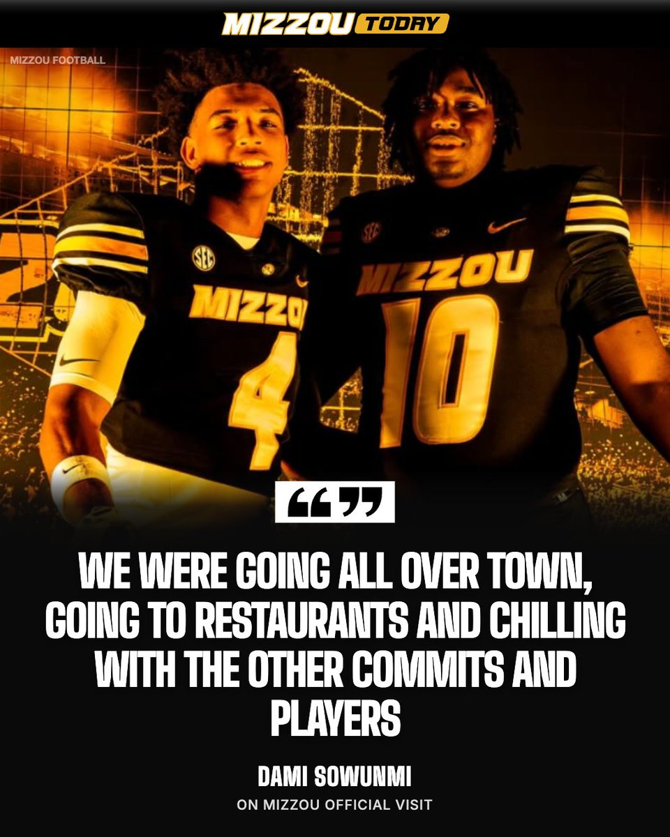 MizzouToday's tweet photo. In his first trip to #Mizzou since his commitment, Class of 2027 DL Dami Sowunmi noted the pledges getting closer.

https://t.co/NwwHfRKcee https://t.co/nlGexcGafM