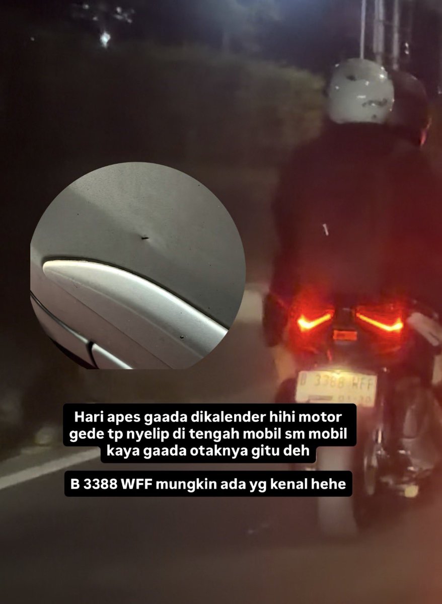 reenadianti's tweet photo. Tgl 4 juni kmrn mobil gue diserempet sama motor yg nyelip tengah2 antara mobil pas lg macet disebelum underpass arah gancit. Motornya XMAX nopol B 3388 WFF. Kecil tp agak dalem kenanya. Setelah dicari ternyata warga Tangsel. Izin tag @InfoTangsel @tangselupdates @yamahaxmaxclub https://t.co/zoNgWg73A6