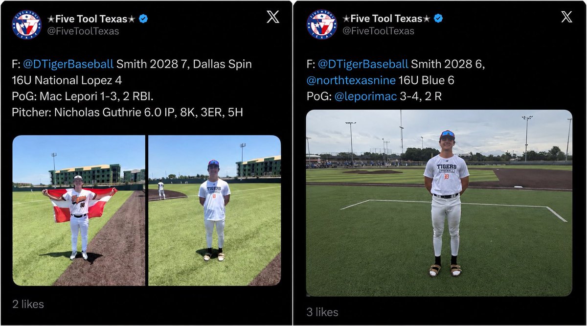 LeporiMac's tweet photo. Had a great start to the summer with @DTigerBaseball. Got Player of the game 2 times and had 6 hits with 3 of them Extra base hits. More to come!

@FiveToolTexas 
@TheAthleteDFW 
@Gvinebaseball 
@coachrsmith12 
@LoneStarPrepsTX 
@CoachCox19 
@BrettDoe https://t.co/Ev6crfH38Z