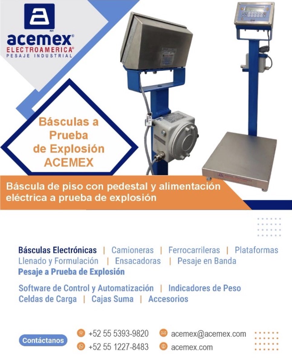 BasculasAcemex's tweet photo. Las básculas a prueba de explosión de Acemex®Electroamerica® están orientadas a operaciones industriales donde la seguridad, la continuidad y la confiabilidad son factores críticos.

Consulta con nuestro equipo especializado. https://t.co/D1aLTLoWO4

#PesajeElectronicoIndustrial https://t.co/8CVwzDUJYR