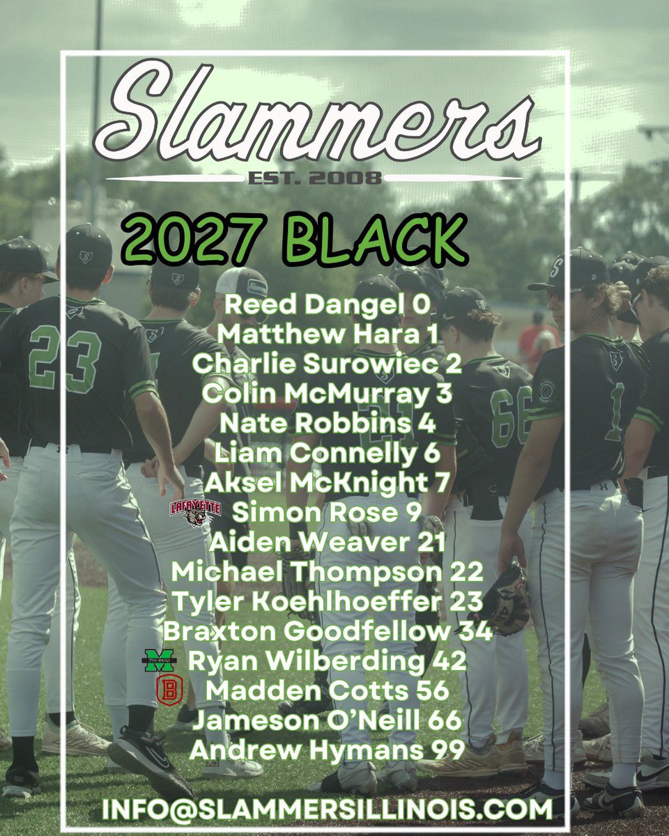 Slammers_HS_IL's tweet photo. Summer Circuit just about here.

Here’s our Slammers 2027 Black &amp; Grey rosters and a packed tournament schedule. Time to compete, grow, and represent the program the right way all summer.

#SlammersBaseball #2027s #SummerBall #WEoverme #EarnIT https://t.co/AeKYmPpNNz