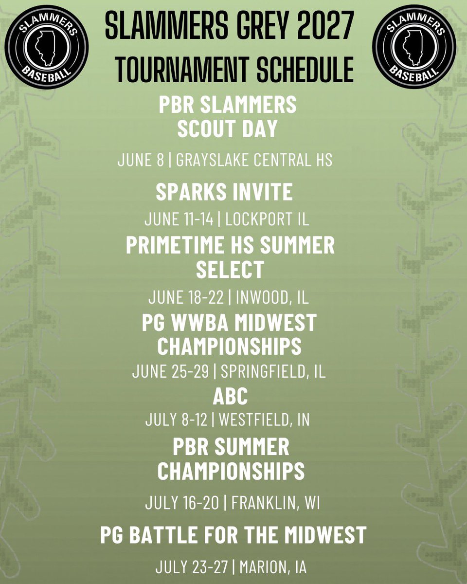 Slammers_HS_IL's tweet photo. Summer Circuit just about here.

Here’s our Slammers 2027 Black &amp; Grey rosters and a packed tournament schedule. Time to compete, grow, and represent the program the right way all summer.

#SlammersBaseball #2027s #SummerBall #WEoverme #EarnIT https://t.co/AeKYmPpNNz