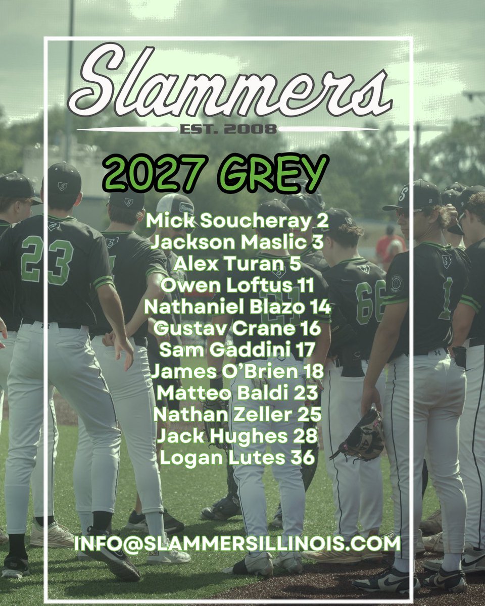 Slammers_HS_IL's tweet photo. Summer Circuit just about here.

Here’s our Slammers 2027 Black &amp; Grey rosters and a packed tournament schedule. Time to compete, grow, and represent the program the right way all summer.

#SlammersBaseball #2027s #SummerBall #WEoverme #EarnIT https://t.co/AeKYmPpNNz