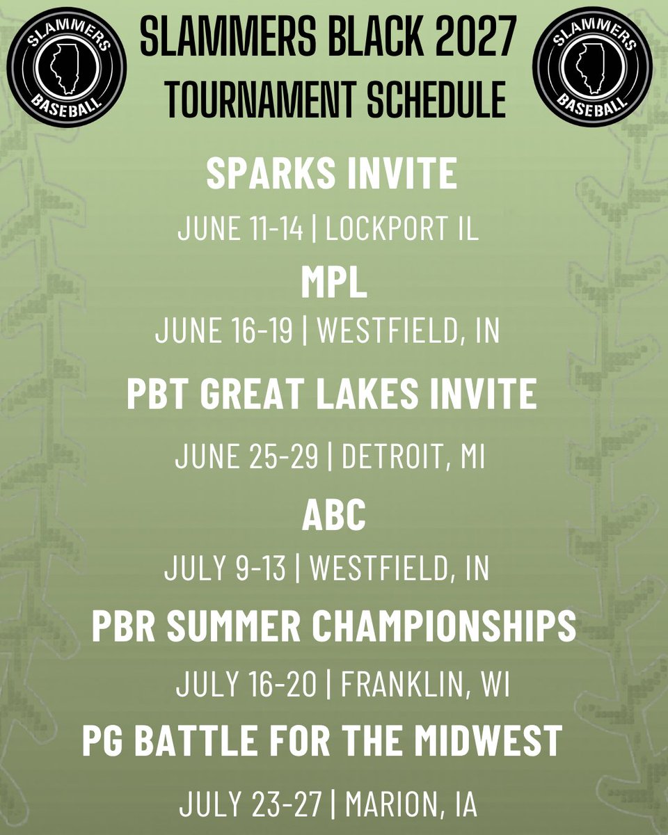 Slammers_HS_IL's tweet photo. Summer Circuit just about here.

Here’s our Slammers 2027 Black &amp; Grey rosters and a packed tournament schedule. Time to compete, grow, and represent the program the right way all summer.

#SlammersBaseball #2027s #SummerBall #WEoverme #EarnIT https://t.co/AeKYmPpNNz