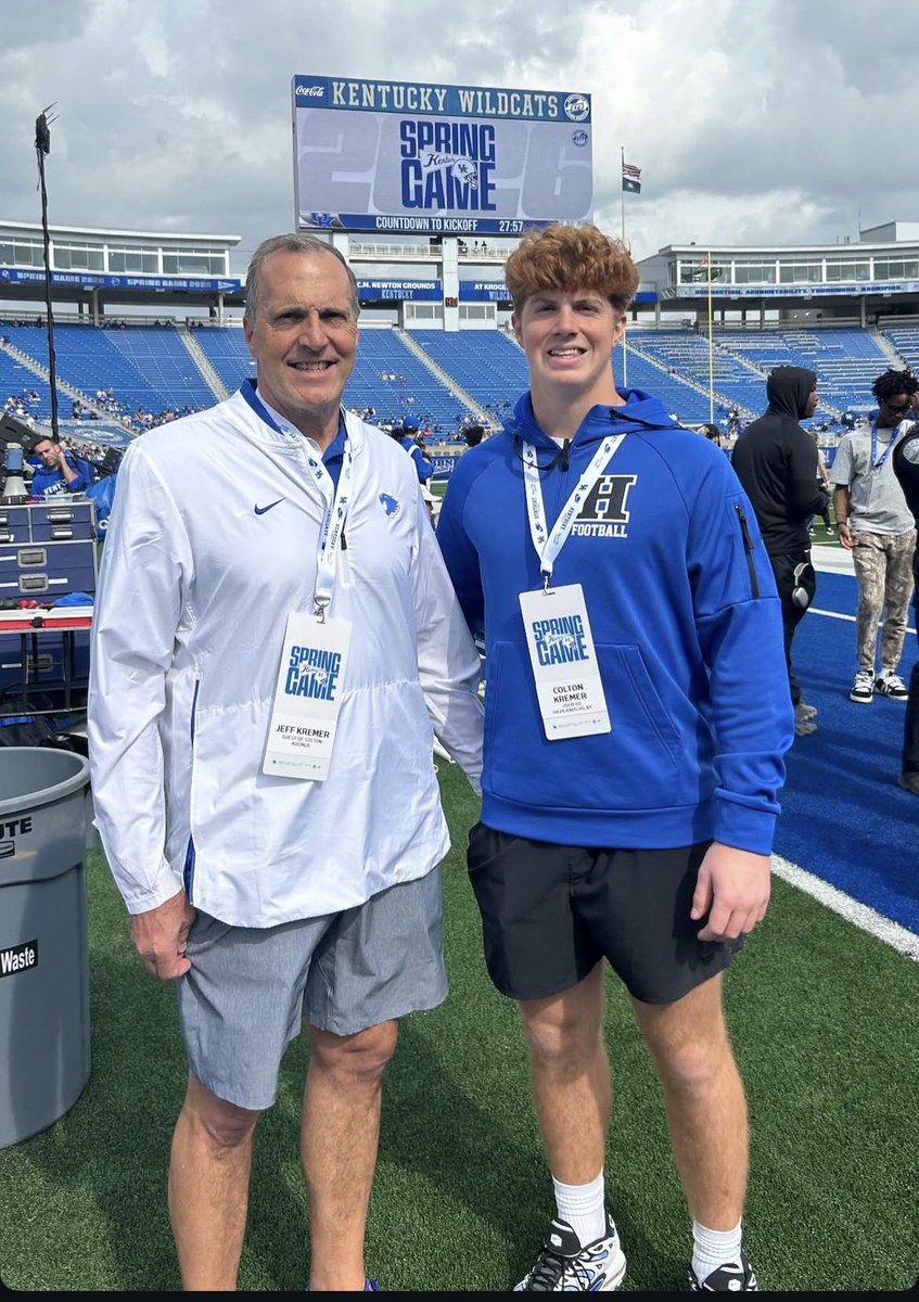 Colton_Kremer's tweet photo. Excited for UK camp in Lex Wednesday! @CoachWillStein Our Dads (@extackler53 &amp; Matt Stein) wore the Power K together… #BRINGITBACK #FEEDTHESTUDS 

@UKFootball @HighlandsFB https://t.co/1xQDZia4X4