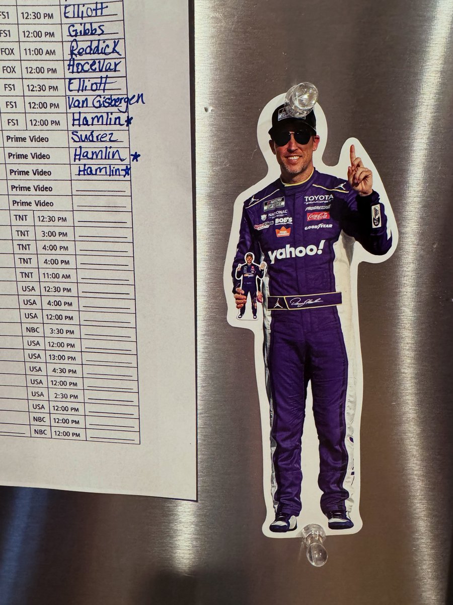 VegasLisaP's tweet photo. For the second week in a row, my mini Denny gets to be front and center on my fridge! #nascar ♥️ 🏁 https://t.co/FFjNnmw4fy