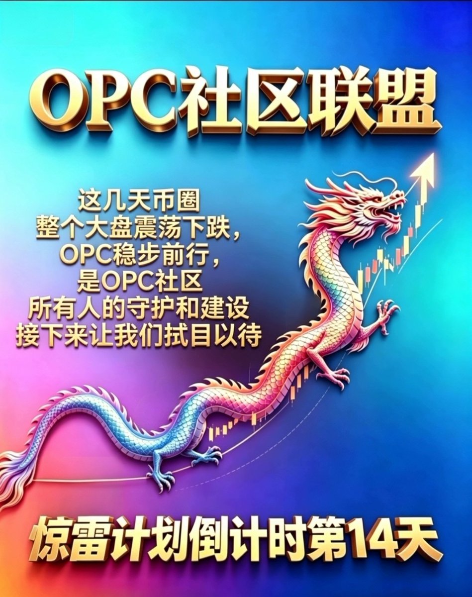 ushc0c's tweet photo. 市场震荡下行，OPC逆势稳行！
这份底气，来自每一位社区家人的守护与共建。
惊雷计划倒计时第14天，巨龙蓄力，静待冲天！
0xe72afb012777a8d2d06ff3a4b41ec100d17637d4 https://t.co/KjhI5taGnK